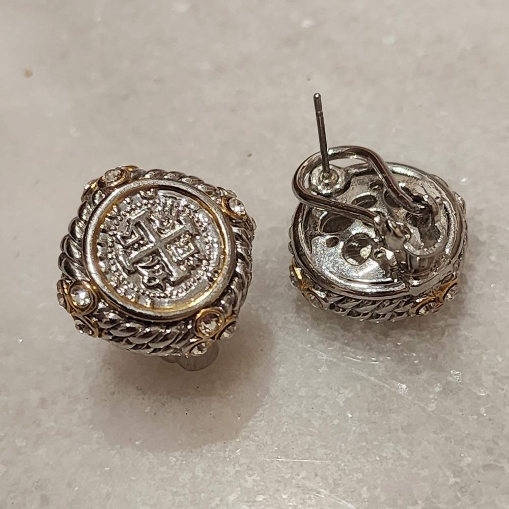 Regal Bimetal Coin Omega Earrings